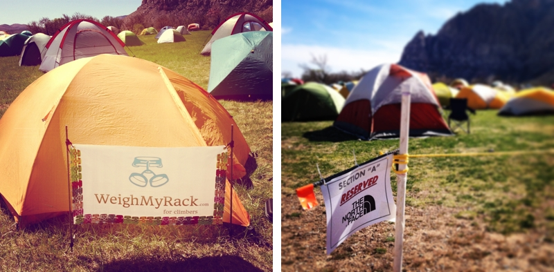 Left: Our rogue marketing at Red Rocks Rendezvous in 2013. Right: In 2014, the same area was sectioned off for paid sponsors.